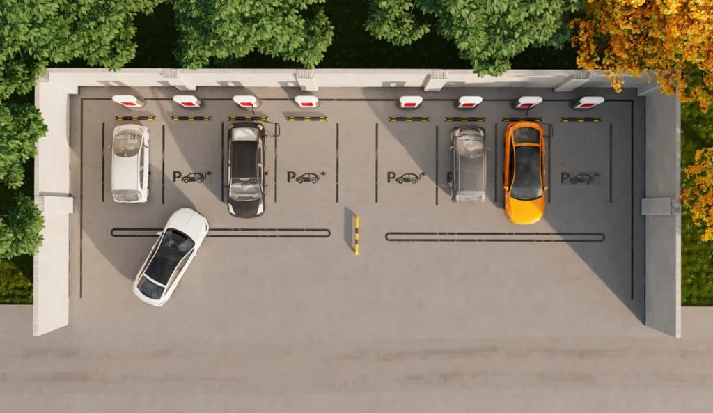 Electric cars in parking lot