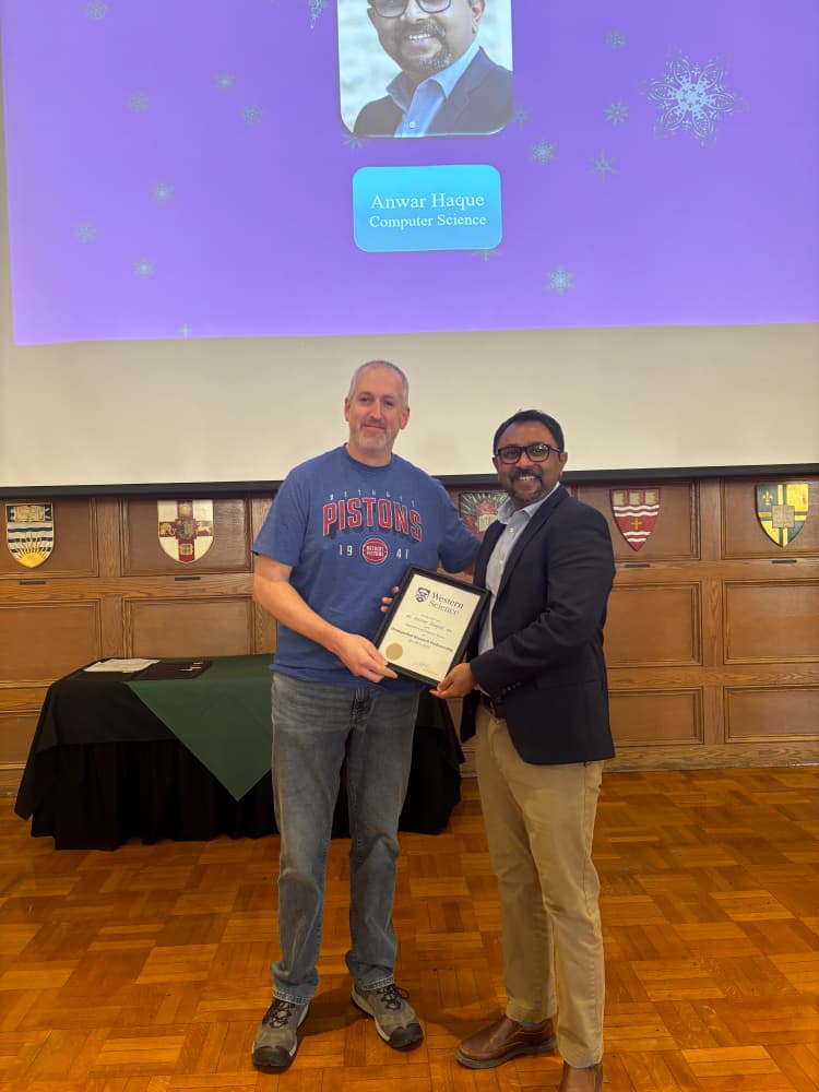Dr. Anwar Haque, CEO of Bamboo Innovations, receiving the 2024 Faculty of Science Distinguished Research Professor Award