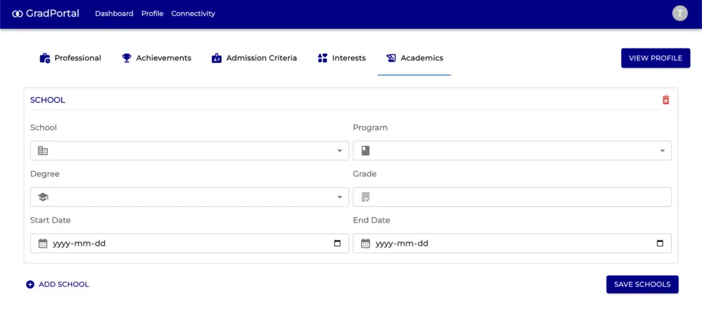 Grad Portal Adding School